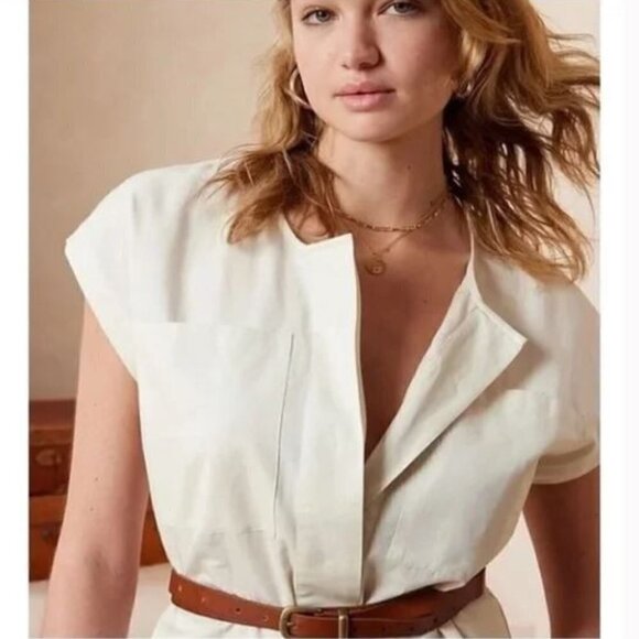 NWT Banana Republic Factory Linen Blend Shift Dress in Alabaster Size S Petite - Picture 2 of 16